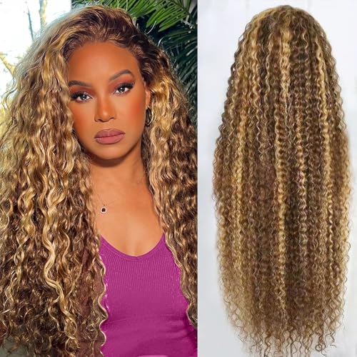 abbildung 30inch Highlight Ombre Lace Front Wig Human Hair 13x6 HD Honey Blonde 4/27 Deep Wave Lace Frontal Wigs Glueless Wigs Human Hair
