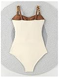 Verdusa Women's Cut Out Colorblock One Piece Swimsuit Ruched Swimwear Bathing Suit Brown Beige Large