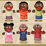 Lenwen 6 Pcs Family Hand Puppet Set 11.8 Inch Family Members Puppets with Movable Mouth Soft Plush Hand Puppet for Boys and Girls Teens Storytelling Play School Teaching Preschool (African American)