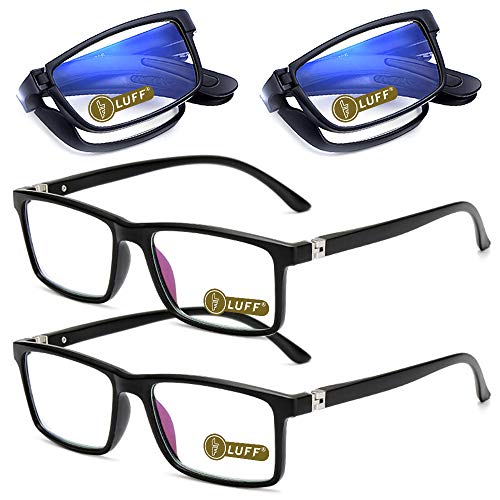 LUFF Reading Glasses blue light blocking 4 Pairs Folding spring hinge Readers Women Men