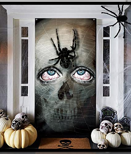 Scary Halloween Door Cover Horror Halloween Skeleton Door Cover Decoration for Front Door Indoor Halloween Creepy Skeleton Ghost Decoration for Halloween Party Halloween Party Supplies Decoration