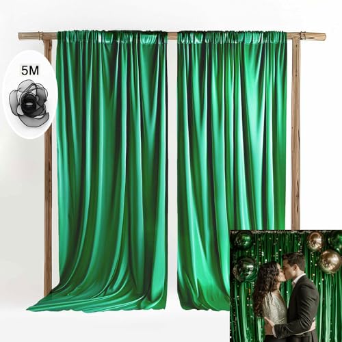 QICAIYUN 10x8ft Wedding Curtains Cristmas Green Backdrop Curtain for Parties Wrinkle Free Curtain Panels Ceremony Party Home Drape Backdrop for Photography Props W5' x H8'丨2 Panels YUNBSDJ163