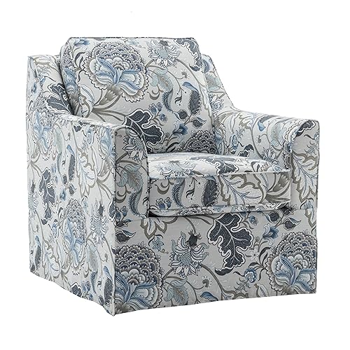 Wovenbyrd Classic Club Swivel Chair, Blue Floral Pattern Fabric