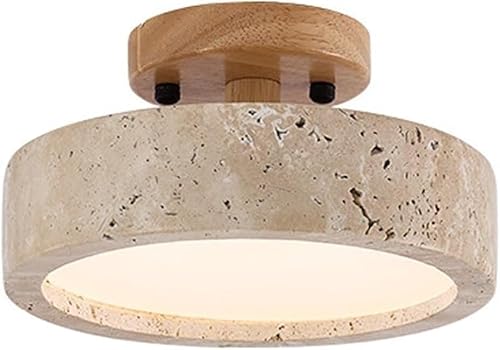 BFFGKGL Nordic Cream Style Solid Wood Hallway Ceiling Light Japanese Wabi-sabi Natural Yellow Travertine Balcony Ceiling Lamp Mid Century Modern Round Pendant Light for Aisle Entrance Hall Stairs