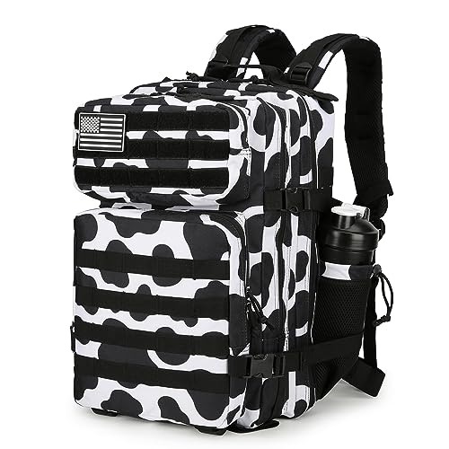 Lovelinks21 25L Tactical Backpack Military Tactical Backpack for Men and Women Small Assault Pack Outdoor Travel Hiking Camping Rucksack with Molle Webbing (Cow Print)