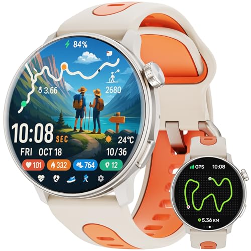 Smart Watch for Men Women GPS, 1.43'' AMOLED Smartwatch with Compass/Barometer/Altimeter 100+ Sports Fitness Tracker with Health Monitor for Android iOS 3ATM Waterproof Answer/Make Call