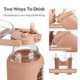 chunmo 74 oz Glass Water Bolttles with Straw Large Motivational Water Bottle with Time Marker Sports Water Bottles with Silicone Sleeve and Handle Lid 2.2L Water Jug for Gym Workout