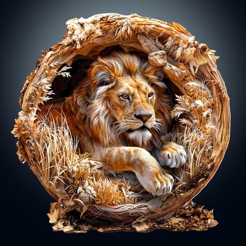 Woodemon Wooden Puzzles for Adults, 3D Lion (M-200pcs) Wooden Jigsaw Puzzles Kids, 11.4 * 11.4in Unique Shaped Animal Wood Puzzles, Wooden Puzzles 3D Vision Flat Puzzle Family Games