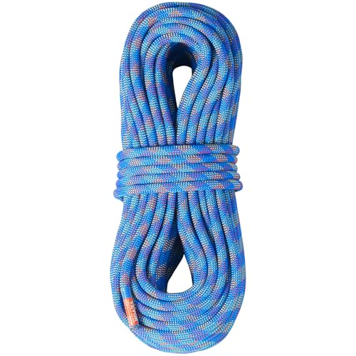 VEVOR 10.2mm Dynamic Climbing Rope, 40M(131ft) Outdoor Rock Climbing Rope 25KN Breaking Tension, Stretchable Fiber Rope with Steel Snap Hooks for Escape, Rappelling, Fire Rescue, Blue