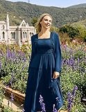 Scarlet Darkness Renaissance Costumes for Women Dress Fairy Bell Sleeve Chemise Peasant Dress Medieval Costume Long Dress Navy Blue XL