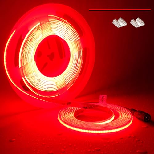TOPAI 12V COB LED Strip Light Red 16.4ft Waterproof IP65 Dotless High Density 480LEDs/M Super Bright Cuttable Flexible LED Tape Light for Cabinet Home DIY Lighting Projects