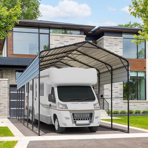 EROMMY 14'x30' RV Carport, Heavy Duty Car-Port with Reinforced Metal Frame, Weather-Resistant Galvanized Steel Roof Shelters, Outdoor Car-Shed for RV, 2 Vehicles, Truck, Boat and SUV, Gray