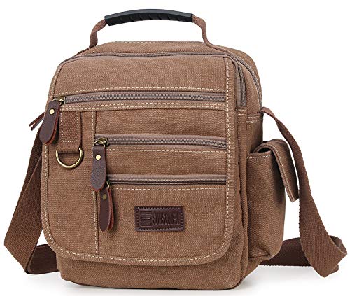 Sunsomen Mens bag Canvas Shoulder Bag Small Messenger Crossbody Bag Work Bag Vintage Multi-function (Coffee)