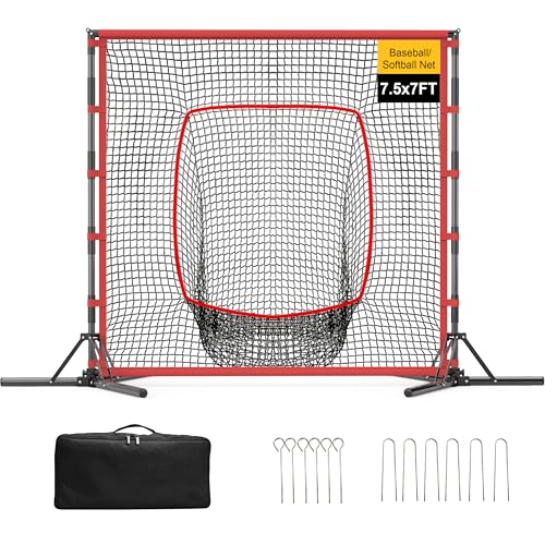 VntB Baseball and Softball Practice Net, 7×7ft Portable Heavy-Duty Baseball Training Net for Hitting Batting Catching Pitching with 25mm Steel Frame and Carry Bag, Mutil-Sport Equipment Training Net