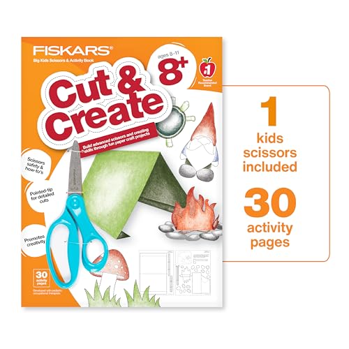 Fiskars Cut & Create Activity Book with 6" Big Kids Scissors, For Ages 8+