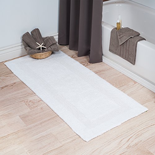 Bath Mat - 60x24-Inch Plush Cotton Bathroom Runner - Machine Washable Bath Mats for Bathroom, Kitchen, or Laundry Room by Lavish Home (White)