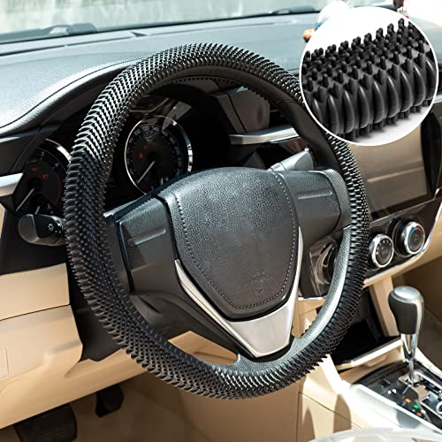 Lonfu Steering Wheel Cover Black - Massage Grip Silicone Steering Wheel Covers Anti-Slip Universal Car Steering Wheel Cover for Men Women Driving Fatigue Relieving Fits 14-15 Inch