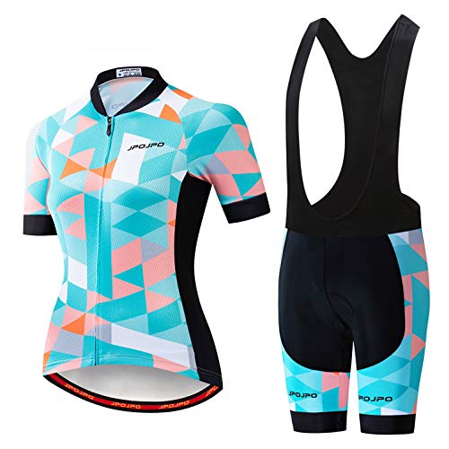 Cycling Jersey Set Women Bike Jersey bib Shorts Suit Padded Ladies MTB top Bottom Shirts Road Mountain Bicycle Clothes Clothing Uniform Summer Racing Riding Blouse Female Blue Pink L
