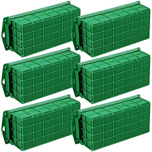 Hahood 6 Packs Floral Foam Cage Rectangle Flower Cage Holders with Floral Foam Floral Arrangement Supplies for Fresh Flowers, Home Weeding Decorations, 11.8 x 4.3 x 3.1 Inches