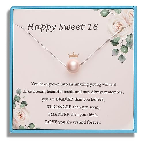 Sereney Sweet 16 Gifts for Girls Sterling Pink Pearl Necklace as 16th Birthday Gifts for Girls, Gifts for 16 Year Old Girl Adjustable Length 16 Year Old Girl Birthday Gift Ideas Trendy 2025