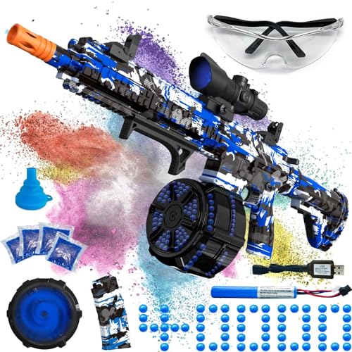 Electric Gel Ball Blaster, High Speed Automatic Splatter Ball Blaster with 40000+ Water Beads and Goggles, JIFTOK Rechargeable Splatter Ball Toys for Outdoor Activities Shooting Game Party Favors-Blue