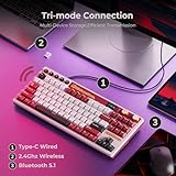 RK ROYAL KLUDGE M87 Wireless Gaming Keyboard with Screen and Dual Knob, 75% Percent 2.4Ghz/Bluetooth/USB-C Gasket Mechanical Keyboard with 7500mAh Battery, RGB Backlit Hot Swappable Cream Switch, Red