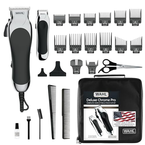Wahl Clipper USA Deluxe Corded Chrome Pro, Complete Hair and Trimming Kit, Includes Corded Clipper, Cordless Battery Trimmer, and Styling Shears, for a Cut Every Time4-5201M