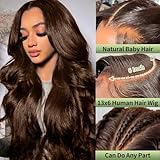 JMSTJMST 30 Inch Chocolate Brown Lace Front Wig Human Hair 200 Density 13x6 Hd Body Wave Lace Front Wigs Human Hair Pre Plucked Colored Frontal Wigs Human Hair Brown Wig Human Hair Wigs for Women