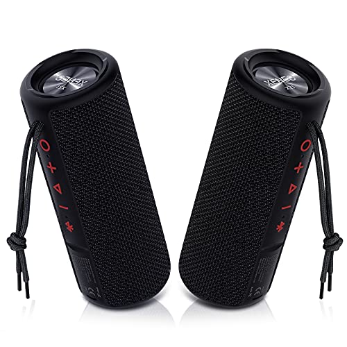 XENEO X21 Dual Portable Bluetooth Speakers Waterproof Outdoor Wireless Stereo Pairing with FM Radio, Micro SD Card, IPX6, Aux Jack 30W for Home, Office, Party and Travel (Pack 2 Black)