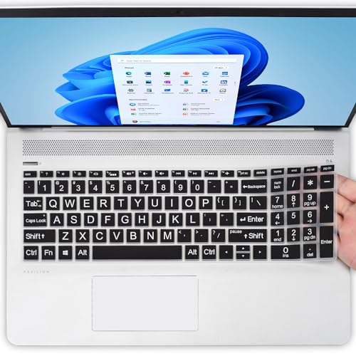 Keyboard Cover with Large Letters for 15.6 HP Laptop 15-dw 15-dy 15-dy5033dx 15-dy5073dx 15-dy5113dx 15-db 15-ds 15-da 15-ef 15-ES 15-cc 15-cd 15-cs 15-cw 15-bw 15-bs Series -Black