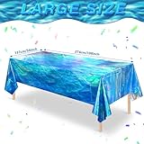 12 Pcs Iridescent Ocean Waves Tablecloths Disposable Plastic Ocean Blue Table Cloth Rectangle Table Covers for Under the Sea Beach Surf Ocean Pool Party Birthday Party Decorations, 54 x 108 Inch