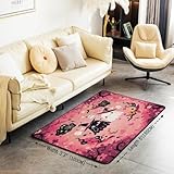 jejeloiu Happy Halloween Living Room Rugs Cute Ghost Groovy Decorative Carpet for Kids Boys Girls Teens Purple Sweet Area Rug 5x7 Spiderweb Indoor Floor Mat