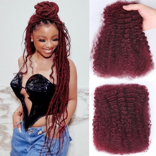 Unipearl Afro Kinkys Bulk Human Hair 50g/Pack Human Braiding Hair for Marley Twist, Locs Extensions & Crochet, Burgundy Afro Bulk Hair for Dreadlocks 14Inch