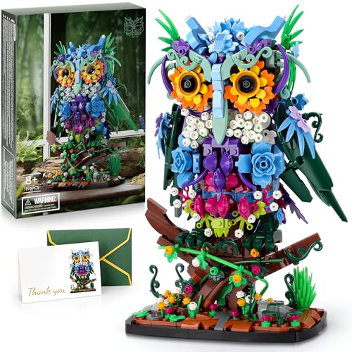 JOJO&Peach Floral Owl Toy Building Sets, MOC Flower & Animal Collectible Table Art, Valentine's Day Birthday Gifts Toys for Adults and Kids Age 8+(1193 Pieces)