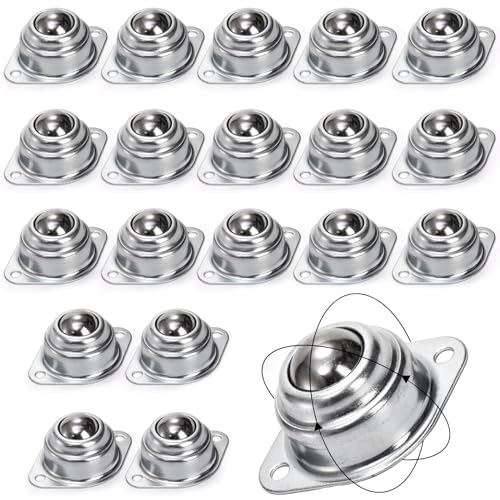 Yarlung 20 Pack 1 Inch Roller Ball Transfer Bearings, Carbon Steel Swivel Ball Casters Two-Hole Screw Mounted Ball Transfer Unit for Roller Stand, Conveyor, Transmission