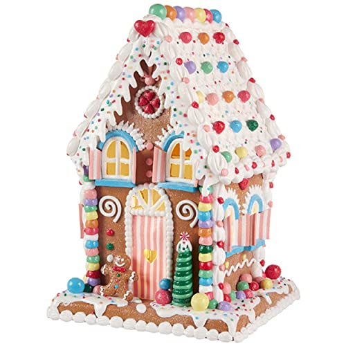 Raz 14" LED Lighted Claydough Pastel Colored Gingerbread House Christmas Figure 3919187