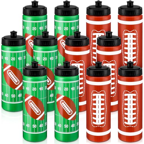 Skybooly 12 Pcs Football Water Bottle Bulk 20 oz Sports Ball Cup Accessories Reusable Sports Squeeze Water Bottle for Sports Party Favor Players Lovers Team Gifts Gym for Most Bike Cage