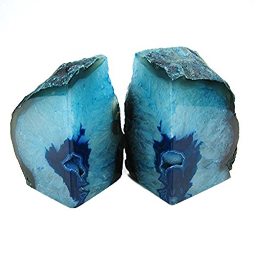 JIC Gem Teal Agate Bookends Geode Book Ends for Bookshelf Decor Decorative Bookends for Shelves Unique Cute Teal Decor with Rubber Bumpers (1 Pair, 3-4 Lbs)