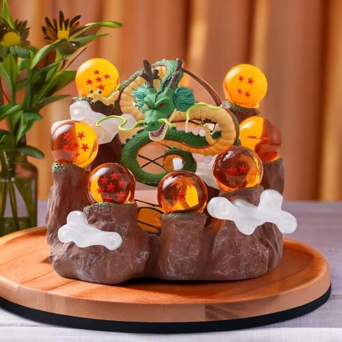 JFFQAA Shenron Statue Set Resin Dragon Statue + 3.5cm Crystal Ball Set of 7 + 0.71kg Mountain Stands Suitable for Party Decoration Lovers Collectibles(Shenron Statue Set)