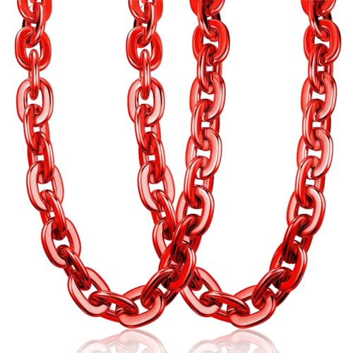 LCPQMZGH 2 Pcs Jumbo Plastic Chain Necklace Hip Hop Rapper Big Fake Necklace for Men Halloween Costume Accessory, 39.4 Inch/100cm, Red