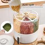 Slow Slog 16lb Grain and Rice Storage Container, 6 Grid Grain Dispenser, 360° Rotating Food Dispenser, Airtight Storage, Rice Dispenser, Upgrade 6 Compartment Rotating Rice Dispenser Storage Container