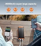 GOODaaa Power Bank Wireless Charger 36000mAh Built in 4 Cables Six Outputs 15W Fast Charging Power Bank for All Mobile Devices Three Inputs Solar Portable Charger with Dual Flashlights, Carabiner