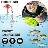 50 Pieces Crappie Jig Heads Kit, Fishing Jig Head Hook Fishing Lure Jig Head with Eye Ball 1/16 OZ Head Jig Hook Lure with Spinner Blade Outdoor Fishing Tackle for Saltwater Freshwater Fishing