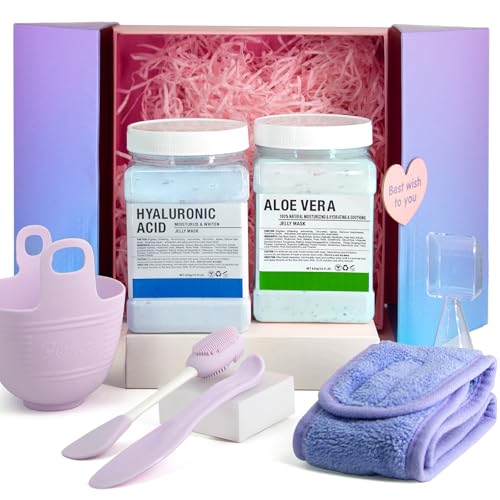Ouhans Jelly Mask Set,Hyalorunic Acid Jelly Masks For Facials Professional,Aloe Vera Hydro Jelly Mask,Hydrating Rubber Masks, Facial Mask Mixing Bowl Set And Headband,Birthday Gifts Set for Women