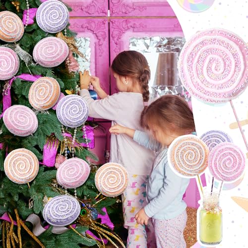 JellyArch 6 Pcs 16'' Large Candy Lollipop Decoration Candyland Birthday Party Decor Lollipop Ornament Valentines Candy Land Photo Prop with Stick for Christmas Valentines Day Birthday Party