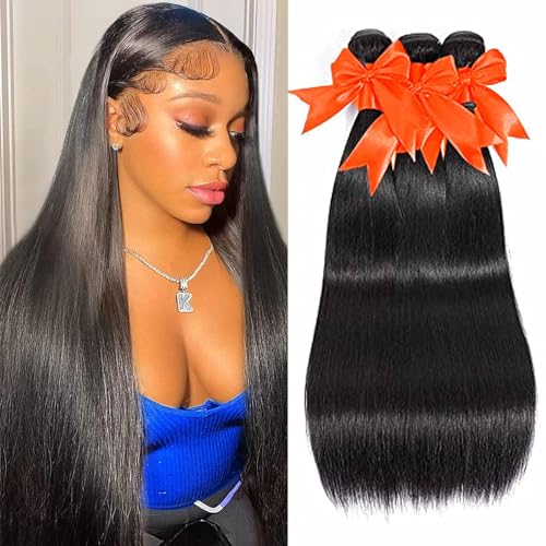 SUIFENGWU 10A Human Hair Bundles 26 26 26 Inch Straight Bundles Human Hair 100% Unprocessed Brazilian Virgin Weave 3 Bundles Double Weft Raw Remy Hair Bundles Deals