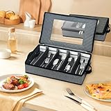 VERONLY 2 Pack Flatware Utensil Storage - Sturdy Silverware Storage Box with Dividers, 5 Compartment Flatware Storage Case with Handles and Removable Lid for Moving&Protected(Dark Gray)