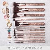 Niré Beauty 15piece Award Winning Glitter Makeup Brushes: Cute Makeup Brushes Set with Case, Beauty Blender, Cleaner, Guide, Gift Box