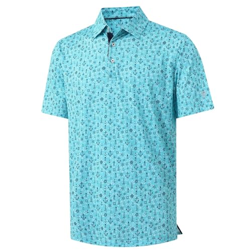 M MAELREG Mens Golf Shirt Short Sleeve Dry Fit Print Moisture Wicking Performance Patterns Collared Polo Shirt