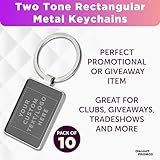 DISCOUNT PROMOS Custom Two Tone Rectangular Metal Keychains Set of 10 - Laser Engraved Text, Logo - Key Ring - Black